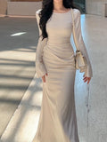 Modest Sheath Scoop Ivory Long Sleeves Prom Dress Formal Dresses HZ1024