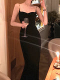 Sexy Sheath Spaghetti Straps Black Velvet Slit Prom Dress Formal Dresses HZ1024