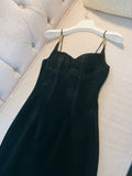 Sexy Sheath Spaghetti Straps Black Velvet Slit Prom Dress Formal Dresses HZ1024