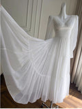 Sexy A line Long Sleeves White Ankle Length Prom Dress Formal Dresses With Ruffles HZ1024