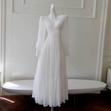 Sexy A line Long Sleeves White Ankle Length Prom Dress Formal Dresses With Ruffles HZ1024