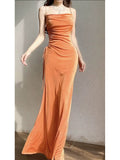 Modest Sheath Spaghetti Straps Velvet Long Organge Prom Dress Evening Dresses HZ1024