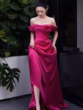 Sexy Mermaid Off The Shoulder Pink Long Prom Dresses Satin Birthday Outfits HZ1024