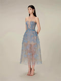 Modest A line Scoop Neckline Lace Blue Prom Dress Evening Dresses HZ1024