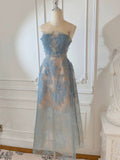 Modest A line Scoop Neckline Lace Blue Prom Dress Evening Dresses HZ1024