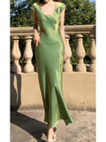 Modest A line U Neckline Short Sleeves Green Prom Dress Evening Dresses HZ1024