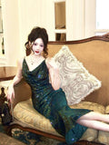 Modest Sheath Spaghetti Straps Sequin Green Prom Dress Evening Dresses HZ1024