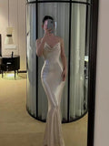 Modest Sheath Spaghetti Straps Backless Long Prom Dresses Evening Dress HZ1024