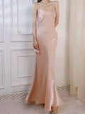 Modest Sheath Spaghetti Straps Pink Long Prom Dresses Evening Dress HZ1024