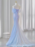 Sexy Mermaid Off The Shoulder Blue Long Prom Dresses Tulle Birthday Outfits HZ1024