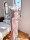 Modest Sheath Spaghetti Straps Pink Long Prom Dresses Evening Dress With Flowers HZ1024