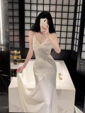 Modest Sheath Spaghetti Straps Ivory Long Prom Dresses Evening Dress With Ruffles HZ1024