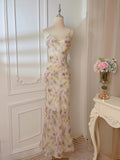 Modest Sheath Spaghetti Straps Lilac Floral Long Prom Dresses Evening Dress HZ1024