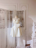 Simple A line Spaghetti Straps Ivory Mini Party Dress Short Homecoming Dresses HZ1024