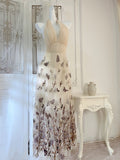 Pretty A Line V Neckline Champagne Tulle Prom Dresses Sexy Evening Dress HZ1024