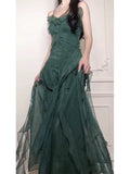 Pretty A Line Spaghetti Straps Green Long Chiffon Prom Dresses Sexy Evening Dress HZ1024