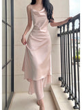 Pretty A Line Spaghetti Straps Silk Satin Pink Prom Dresses Sexy Evening Dress HZ1024