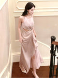 Pretty High Low Scoop Neckline Pink Silk Satin Prom Dresses Sexy Evening Dress HZ1024