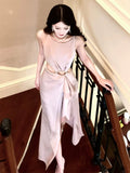 Pretty High Low Scoop Neckline Pink Silk Satin Prom Dresses Sexy Evening Dress HZ1024