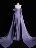 Sexy Sheath Off The Shoulder Light Purple Long Prom Dresses Satin Birthday Outfits HZ1024