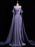 Sexy Sheath Off The Shoulder Light Purple Long Prom Dresses Satin Birthday Outfits HZ1024