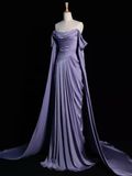 Sexy Sheath Off The Shoulder Light Purple Long Prom Dresses Satin Birthday Outfits HZ1024