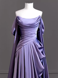 Sexy Sheath Off The Shoulder Light Purple Long Prom Dresses Satin Birthday Outfits HZ1024