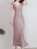 Pretty Sheath Scoop Neckline Pink Silk Chiffon Prom Dresses Ankle Length Evening Dress HZ1024