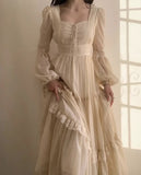 Chic A line Square Neckline Floor Length Lace Chiffon Prom Dresses Simple Evening Dress HZ1024