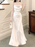 Modest Sheath Spaghetti Straps White Long Prom Dresses Sexy Evening Dress HZ1024