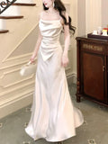 Modest Sheath Spaghetti Straps White Long Prom Dresses Sexy Evening Dress HZ1024
