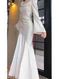 Vintage Sheath Strapless Ivory Long Sleeves Prom Dresses HZ1024