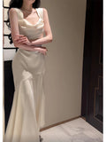 Vintage Sheath Straps Ivory Long Prom Dresses HZ1024