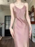 Pretty Sheath Spaghetti Straps Pink Long Prom Dresses HZ1024