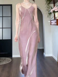 Pretty Sheath Spaghetti Straps Pink Long Prom Dresses HZ1024