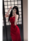 Pretty Mermaid Spaghetti Straps Burgundy Satin Slit Long Prom Dresses HZ1024