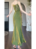 Pretty Sheath Spaghetti Straps Green Long Prom Dresses HZ1024