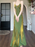 Pretty Sheath Spaghetti Straps Green Long Prom Dresses HZ1024