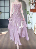 Pretty Sheath Spaghetti Straps Lilac Ruffles Long Prom Dresses HZ1024