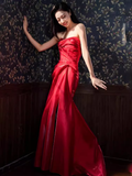 Sexy Mermaid Sweetheart Satin Long Prom Dresses Red Slit Birthday Outfits HZ1024