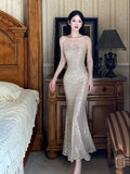 Pretty Sheath Halter Sequin Long Prom Dresses Sexy Evening Dress HZ1024