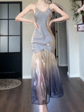 Pretty Mermaid Spaghetti Straps Ombre Grape Long Prom Dresses Sexy Evening Dress HZ1024