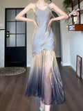 Pretty Mermaid Spaghetti Straps Ombre Grape Long Prom Dresses Sexy Evening Dress HZ1024