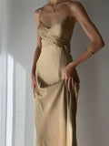 Pretty Mermaid Spaghetti Straps Champagne Long Prom Dresses Sexy Evening Dress HZ1024