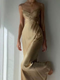 Pretty Mermaid Spaghetti Straps Champagne Long Prom Dresses Sexy Evening Dress HZ1024