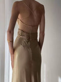 Pretty Mermaid Spaghetti Straps Champagne Long Prom Dresses Sexy Evening Dress HZ1024