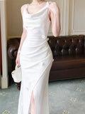 Pretty Mermaid Straps White Slit Long Prom Dresses Evening Dress HZ1024