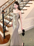 Pretty Mermaid Spaghetti Straps Long Prom Dresses Evening Dress HZ1024