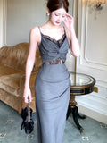 Sexy Sheath Spaghetti Straps Gray Long Length Prom Dresses Evening Dress HZ1024