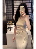 Sexy Sheath Ivory Satin Slit Ankle Length Prom Dresses Evening Dress HZ1024